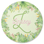 Tropical Leaves Border Round Rubber Backed Coaster (Personalized)