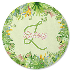 Tropical Leaves Border Round Rubber Backed Coaster (Personalized)