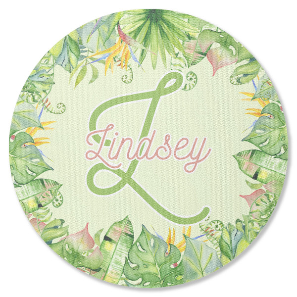 Custom Tropical Leaves Border Round Rubber Backed Coaster (Personalized)