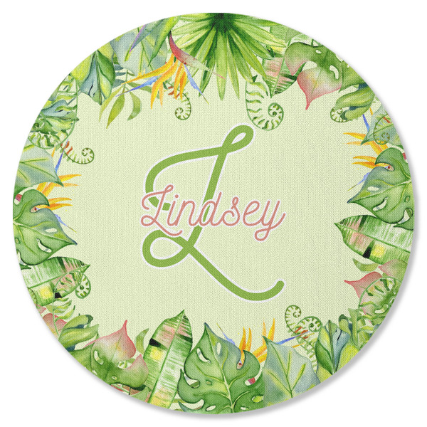 Tropical Leaves Border Round Coaster Rubber Back - Single