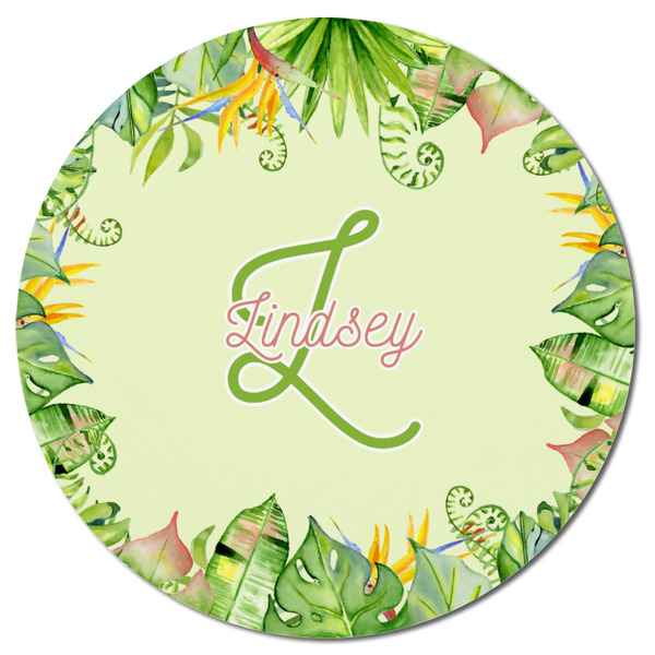 Tropical Leaves Border Round Fridge Magnet - FRONT