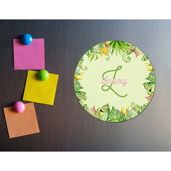 Tropical Leaves Border Round Fridge Magnet - LIFESTYLE