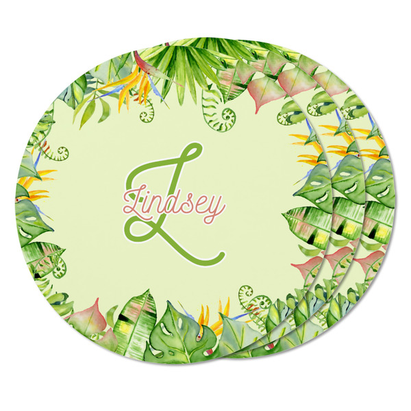 Tropical Leaves Border Round Fridge Magnet - THREE