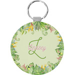 Tropical Leaves Border Round Plastic Keychain (Personalized)