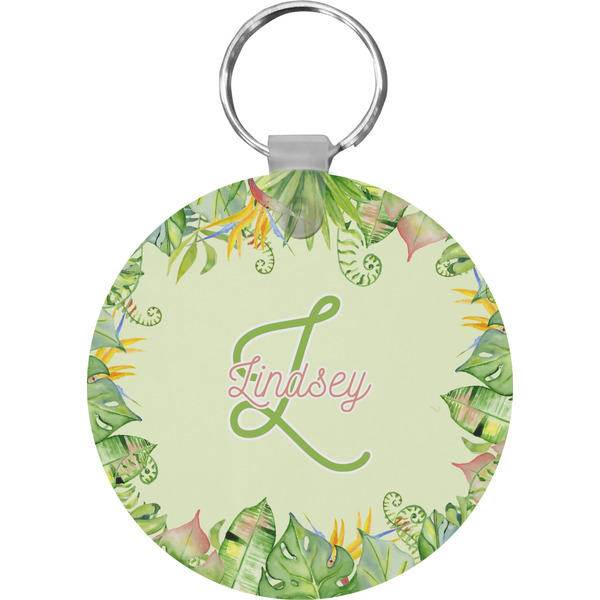 Tropical Leaves Border Round Keychain (Personalized)
