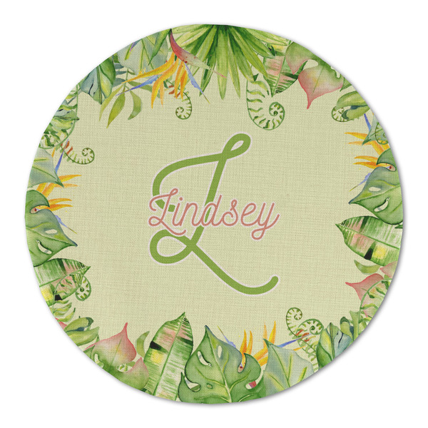 Custom Tropical Leaves Border Round Linen Placemat - Single Sided (Personalized)
