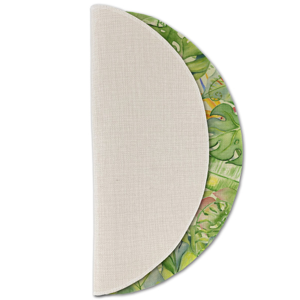 Tropical Leaves Border Round Linen Placemats - HALF FOLDED (single sided)