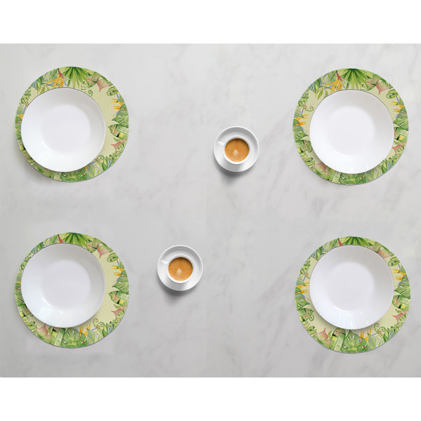 Tropical Leaves Border Round Linen Placemats - LIFESTYLE (set of 4)