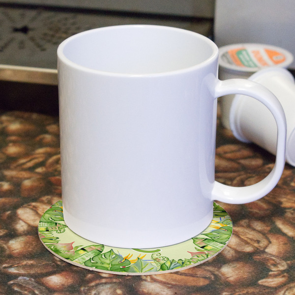 Tropical Leaves Border Round Paper Coaster - With Mug