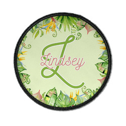 Tropical Leaves Border Iron On Round Patch w/ Name and Initial
