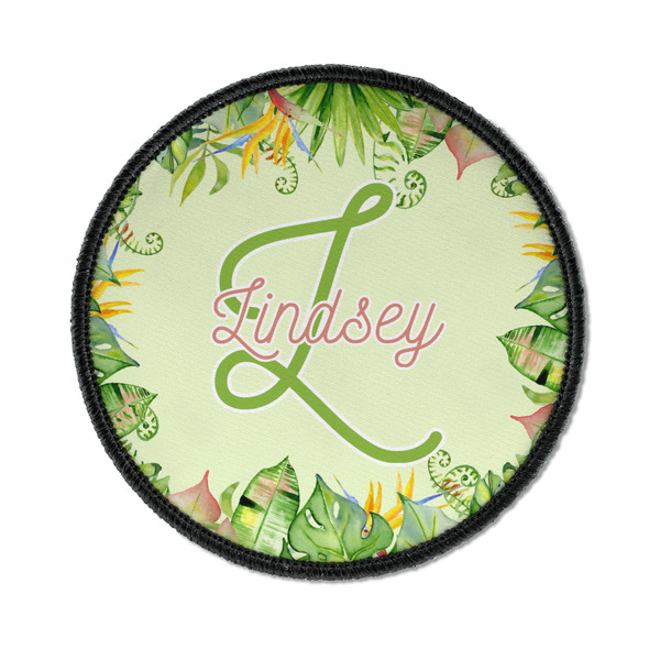 Custom Tropical Leaves Border Iron On Round Patch w/ Name and Initial