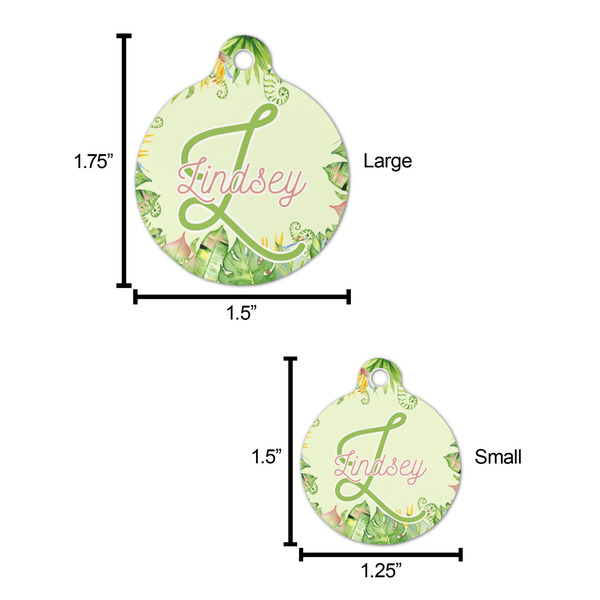 Tropical Leaves Border Round Pet ID Tag - Large - Comparison Scale