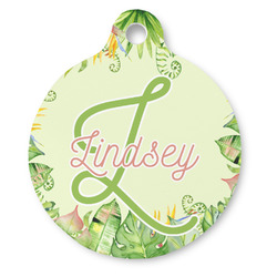 Tropical Leaves Border Round Pet ID Tag - Large (Personalized)