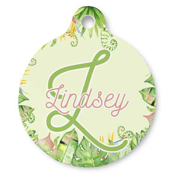 Custom Tropical Leaves Border Round Pet ID Tag - Large (Personalized)