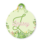 Tropical Leaves Border Round Pet ID Tag - Small (Personalized)
