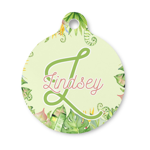 Custom Tropical Leaves Border Round Pet ID Tag - Small (Personalized)