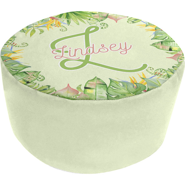 Custom Tropical Leaves Border Round Pouf Ottoman (Personalized)