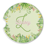 Tropical Leaves Border Sandstone Car Coaster - Single (Personalized)