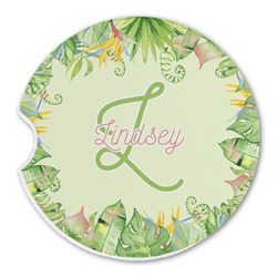 Tropical Leaves Border Sandstone Car Coaster - Single (Personalized)