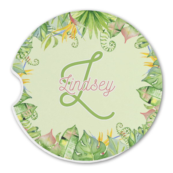 Custom Tropical Leaves Border Sandstone Car Coaster - Single (Personalized)