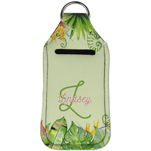 Tropical Leaves Border Sanitizer Holder Keychain - Large (Front)