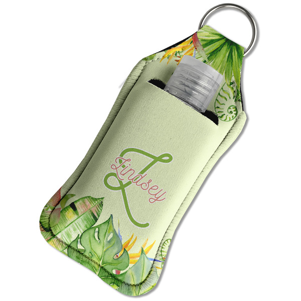 Tropical Leaves Border Sanitizer Holder Keychain - Large in Case