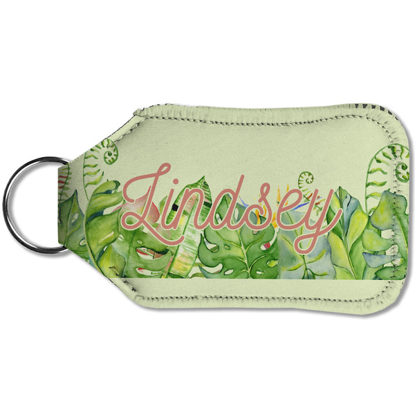Tropical Leaves Border Sanitizer Holder Keychain - Small (Back)