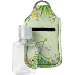 Tropical Leaves Border Hand Sanitizer & Keychain Holder - Small (Personalized)