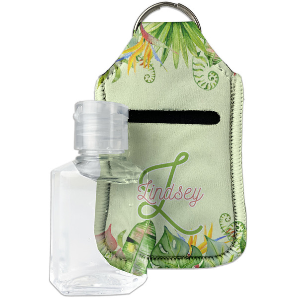 Custom Tropical Leaves Border Hand Sanitizer & Keychain Holder - Small (Personalized)