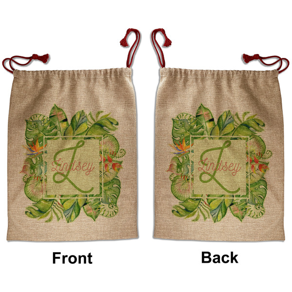 Custom Tropical Leaves Border Santa Sack - Front & Back (Personalized)