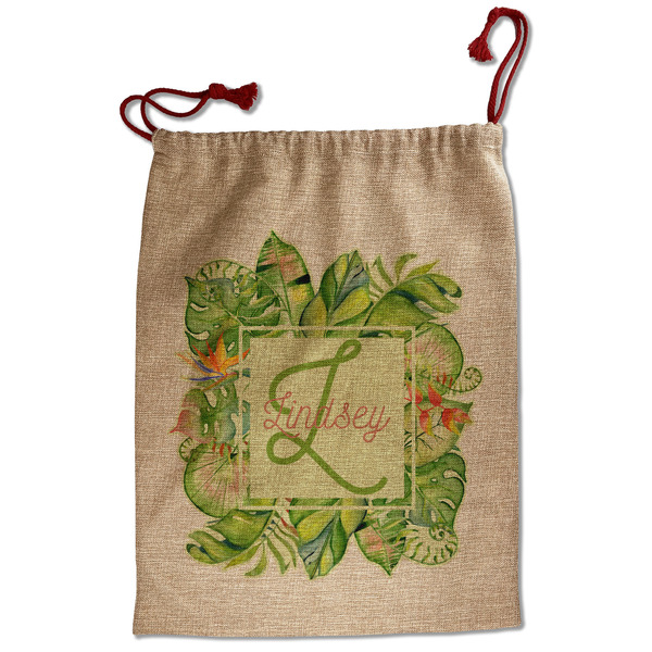 Custom Tropical Leaves Border Santa Sack - Front (Personalized)