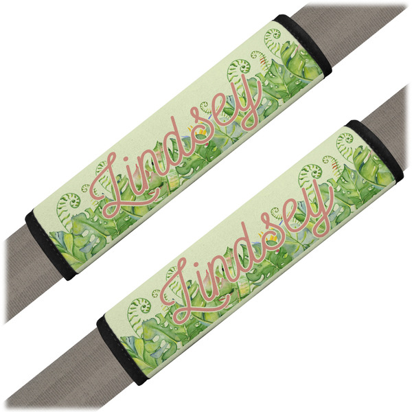 Custom Tropical Leaves Border Seat Belt Covers (Set of 2) (Personalized)