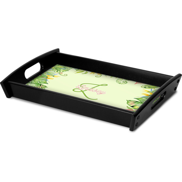 Tropical Leaves Border Serving Tray Black - Corner