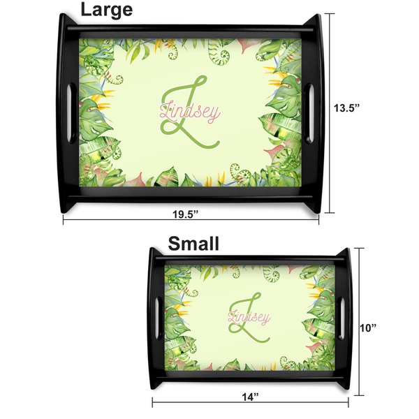 Tropical Leaves Border Serving Tray Black Sizes