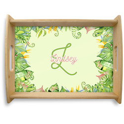 Tropical Leaves Border Natural Wooden Tray - Large (Personalized)