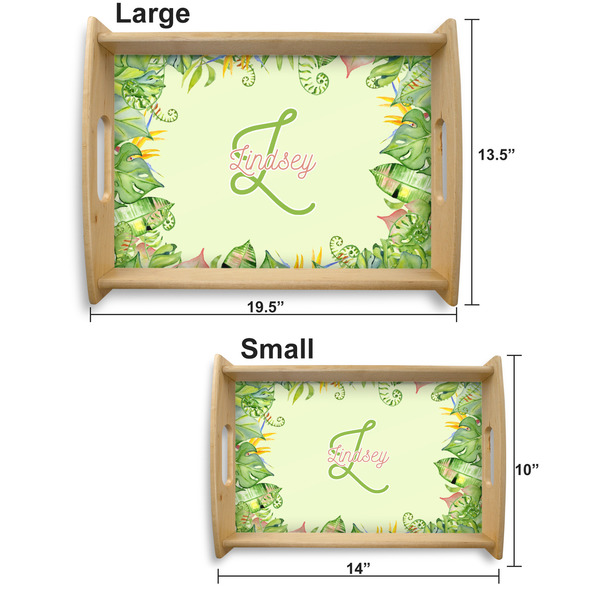Tropical Leaves Border Serving Tray Wood Sizes