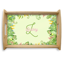 Tropical Leaves Border Natural Wooden Tray - Small (Personalized)
