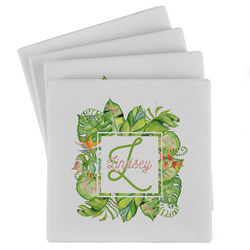 Tropical Leaves Border Absorbent Stone Coasters - Set of 4 (Personalized)