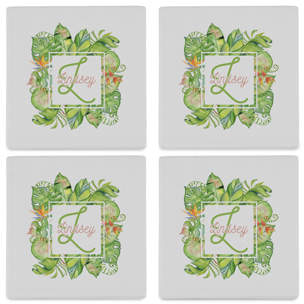 Tropical Leaves Border Set of 4 Sandstone Coasters - See All 4 View