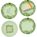 Tropical Leaves Border Set of 4 Glass Appetizer / Dessert Plate 8" (Personalized)