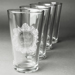 Tropical Leaves Border Pint Glasses - Engraved (Set of 4) (Personalized)