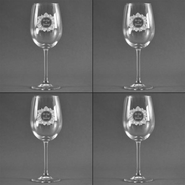 Tropical Leaves Border Set of Four Personalized Wineglasses (Approval)
