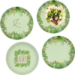 Tropical Leaves Border Set of 4 Glass Lunch / Dinner Plate 10" (Personalized)