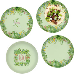 Tropical Leaves Border Set of 4 Glass Lunch / Dinner Plate 10" (Personalized)