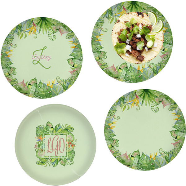 Tropical Leaves Border Set of Lunch / Dinner Plates