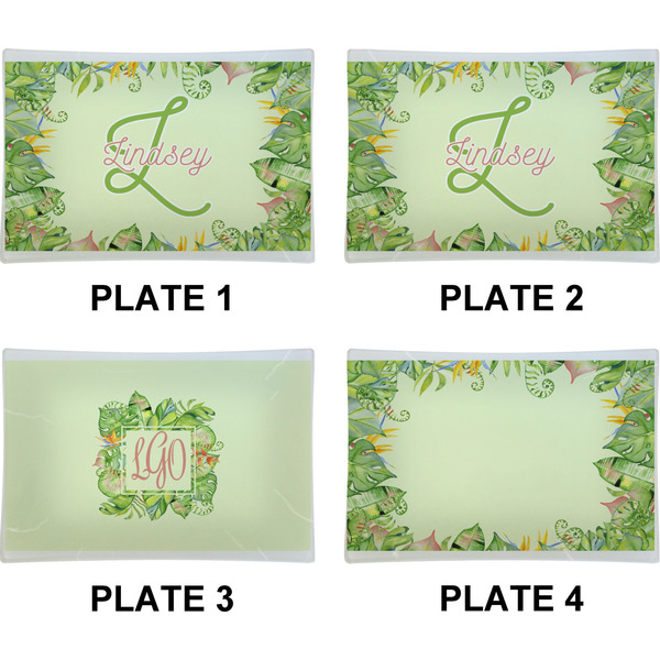 Tropical Leaves Border Set of Rectangular Appetizer / Dessert Plates (Approval)