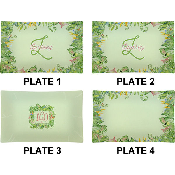 Tropical Leaves Border Set of Rectangular Dinner Plates (Approval)