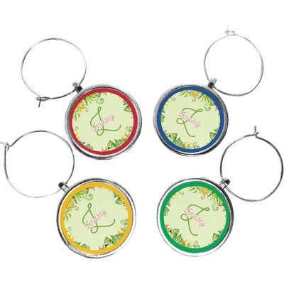 Tropical Leaves Border Wine Charms (Set of 4) (Personalized)