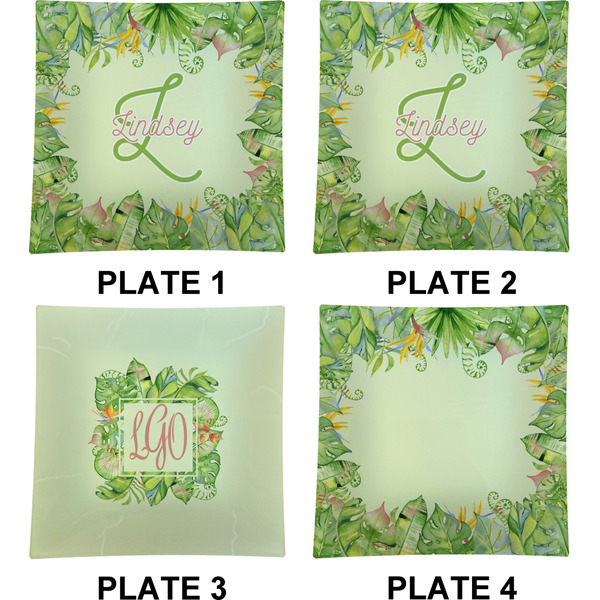 Tropical Leaves Border Set of Square Dinner Plates (Approval)