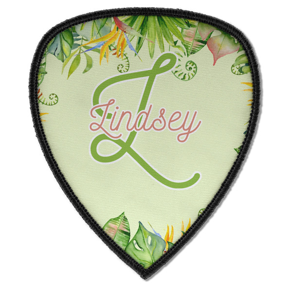 Custom Tropical Leaves Border Iron on Shield Patch A w/ Name and Initial